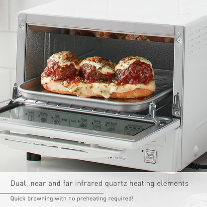 Panasonic FlashXpress Toaster Oven Countertop, 4-Slice Compact Size with Double Infrared Heating, 6 Auto Cook Options and Precise Temperature Control, 1300W - NB-G110P-W (White)