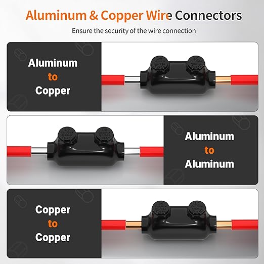 Joinfworld 2 Port Inline Splice Connector 1/0-14AWG Aluminum to Copper Wire Connectors Insulated Wire Connectors UL Listed Wire Cable Connectors with Slotted Allen Hex - 6 Pack