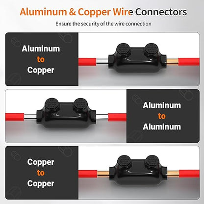 Joinfworld 2 Port Inline Splice Connector 1/0-14AWG Aluminum to Copper Wire Connectors Insulated Wire Connectors UL Listed Wire Cable Connectors with Slotted Allen Hex - 6 Pack