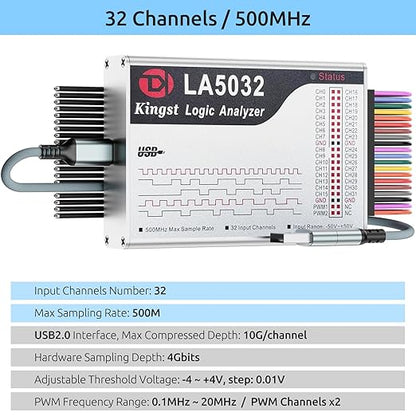 USB Logic Analyzer LA5032 32 Channels 500MHz 10G Samples for MCU ARM FPGA Debug Tool MIPI Analyzer with English Software Compatible with Windows Mac Linux