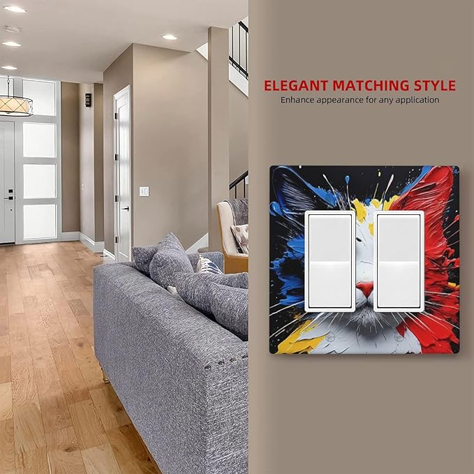 Decorative Outlet Covers Colorful Doodle Cute Funny Black Red White Cat 2 Gang Wall Plate Double Rocker Two Switch Wall Cover Plate Jumbo Dual GFCI Faceplate