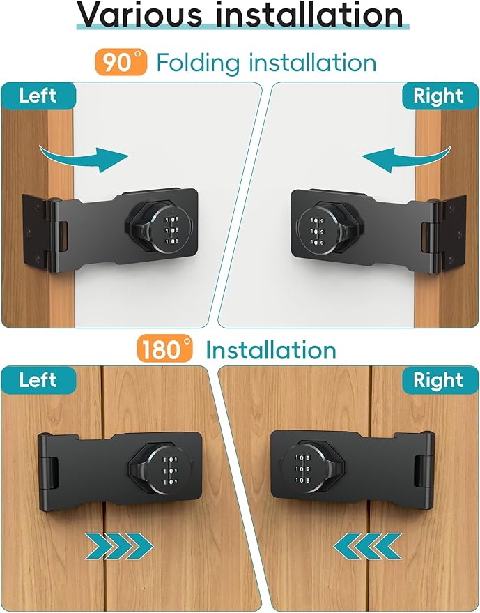 Cabinet Password Hasp Lock, Keyless Combination Lock for Small Doors, Barn, Bathroom, Outdoor, Garage, Garden, Black