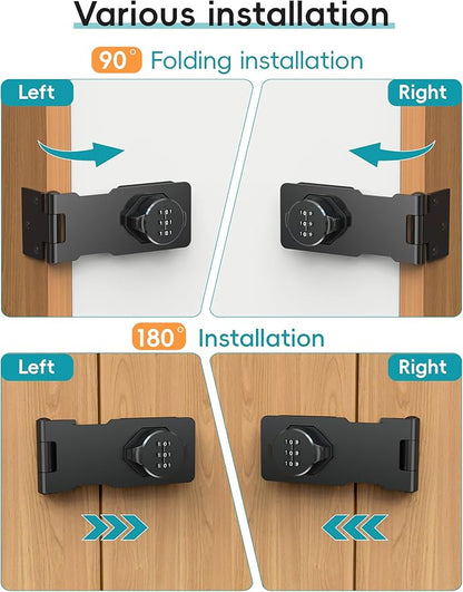Cabinet Password Hasp Lock, Keyless Combination Lock for Small Doors, Barn, Bathroom, Outdoor, Garage, Garden, Black