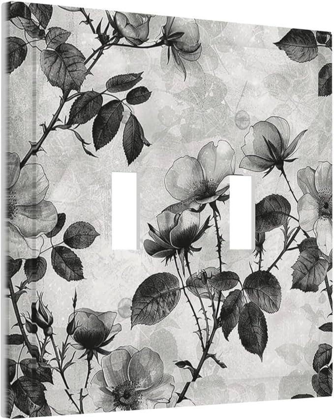 Decorative Switch Plates Black Breezy Watercolor Garden Floral 2 Gang Double Toggle Outlet Light Switch Cover Wall Plate Electrical Faceplate for Bedroom Home Decor