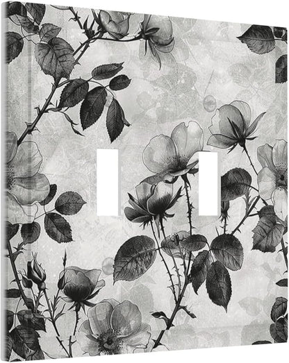 Decorative Switch Plates Black Breezy Watercolor Garden Floral 2 Gang Double Toggle Outlet Light Switch Cover Wall Plate Electrical Faceplate for Bedroom Home Decor
