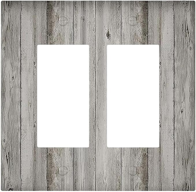 Decorative Outlet Covers Farmhouse Rustic Grey Barn Door Wood 2 Gang Double GFCI Rocker Electrical Wall Panels Light Switch Cover Plate for Bedroom Cabin Decor