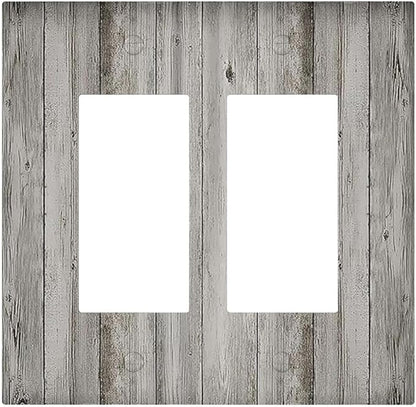 Decorative Outlet Covers Farmhouse Rustic Grey Barn Door Wood 2 Gang Double GFCI Rocker Electrical Wall Panels Light Switch Cover Plate for Bedroom Cabin Decor