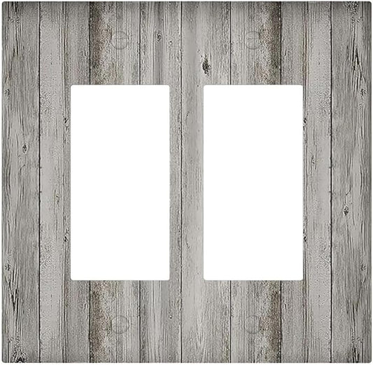 Decorative Outlet Covers Farmhouse Rustic Grey Barn Door Wood 2 Gang Double GFCI Rocker Electrical Wall Panels Light Switch Cover Plate for Bedroom Cabin Decor