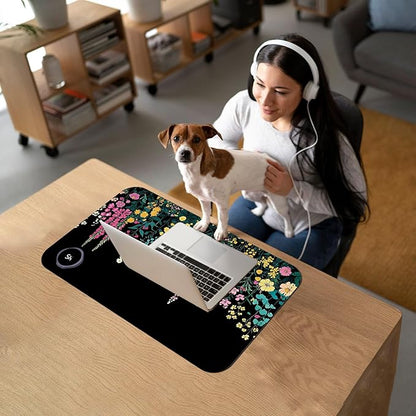 Heated Mouse Pad with 3 Temperature Settings(104°F–122°F),Large 24x14.2 Inch PU Leather Heated Desk Mat,Waterproof Warming Pad for Office,Gaming & Cold Hands Relief,Garden Flowers