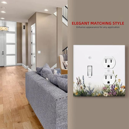 Outlet Covers White Background Colorful Flowers Plants Green Leaves 1 Toggle 1 Duplex Switch Plate Covers Electrical Light Switch Cover Plate Decorative Wall Plate Socket Cover for Bedroom Home Decor