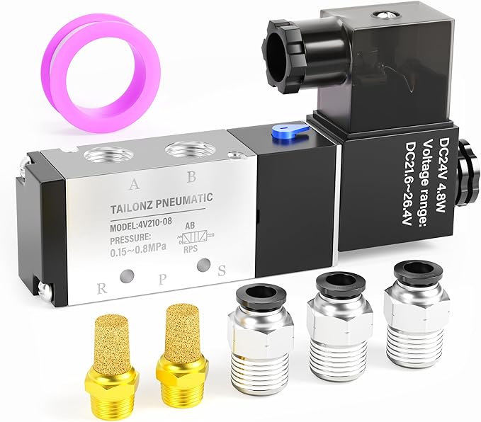 TAILONZ PNEUMATIC 1/4"NPT Solenoid Valve 4V210-08 DC24V Single Coil Pilot-Operated Electric 2 Position 5 Way Connection Type Junction Box
