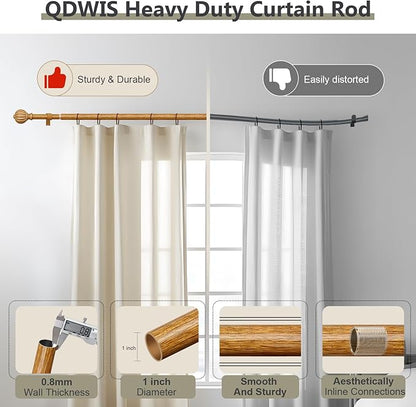 Wood Curtain Rods for Windows 66 to 120 Inch, 1'' Adjustable Heavy Duty Curtain Rod，Vintage Decorative Drapery Rods with Pumpkin Finials for Bedroom Living Room