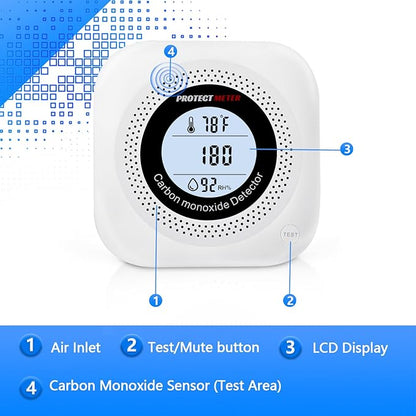 Carbon Monoxide Detectors, 3Pack 4-in-1 Natural Gas Leak Detector & Temperature/Humidity Monitor