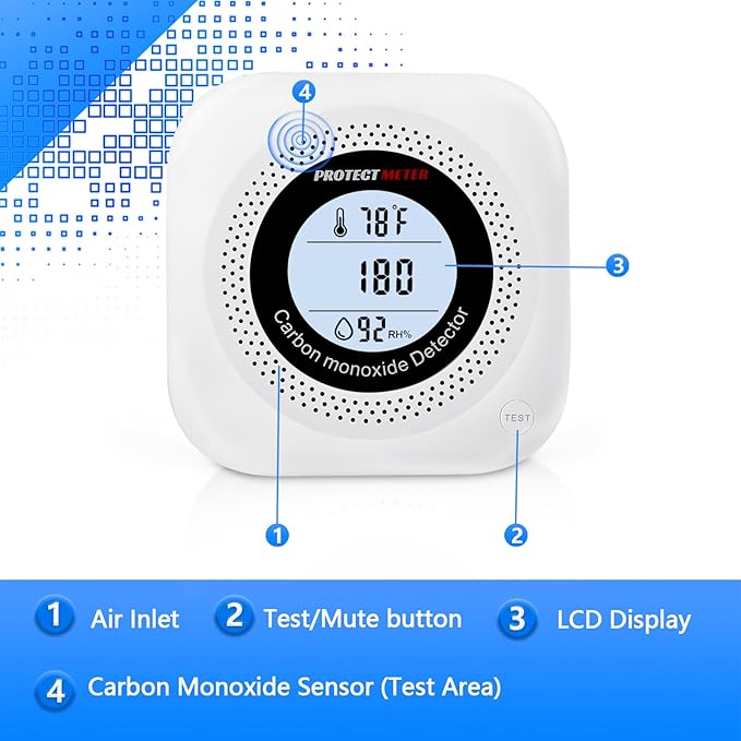 Carbon Monoxide Detectors,2 Pack 3in1 Portable Carbon Monoxide detectors Plug in Wall for Travel, CO Alarm/Monitor for Home/Hotel Room/RV with AC Socket with Temperature & Humidity Detectors