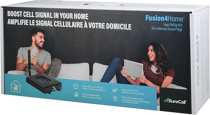 SureCall Fusion4Home Cell Phone Signal Booster up to 3000 sq ft, Boosts 5G/4G LTE, Yagi Outdoor Antenna, Home & Office Multi-User All Carrier, Verizon AT&T Sprint T-Mobile, FCC Approved, USA Company