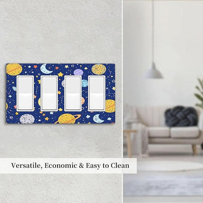 Stars Starry Night Sun Moon Planet Constellations Wallplates 4 Gang Quad Rocker Decorative Light Switch Covers Electrical GFCI Faceplate Switch Plate for Bedroom Bathroom Decor