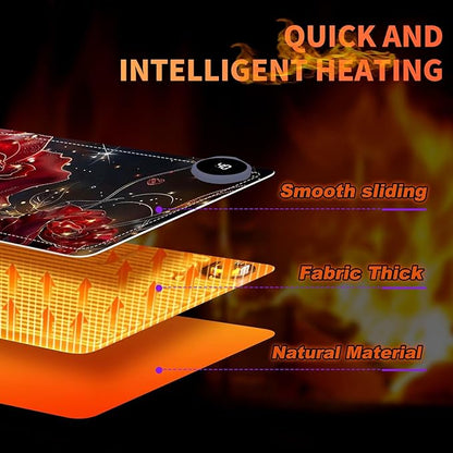 Heated Mouse Pad, Warm Desk Pad, Keyboard Mat 31.5 x 13 Inch Large Size Intelligent Fast Heating, 3 Speed Adjustable, Timed Auto Power Off for Game Office Home,Flowers Roses