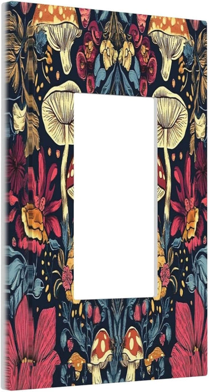 Decorative Outlet Covers Coloful Red Yellow Orange Magical Mushroom Forest 1 Gang Single Rocker Light Switch Cover Plate GFCI Wall Plates Electrical Switch Plate Cover for Bedroom Home Decor