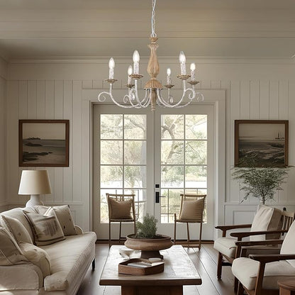 French Country Chandelier,6-Light Farmhouse Vintage Antique Brown Metal Chandelier Pendant Light Fixtures for Kitchen Island Dining Room Living Room Foyer Entryway Office