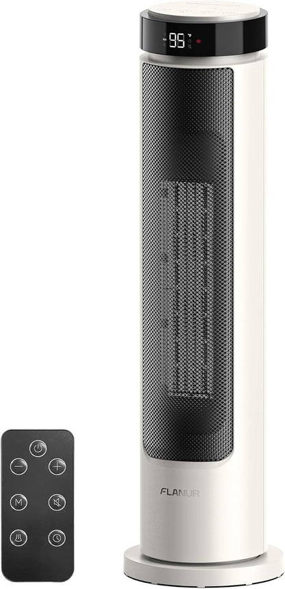 1500W Tower Indoor Space Heater for Home with Programmable Thermostat, 12H Timer & Remote Control, Oscillation and ECO Mode, Electric Heaters for Office, Bedroom, Home (Ivory)