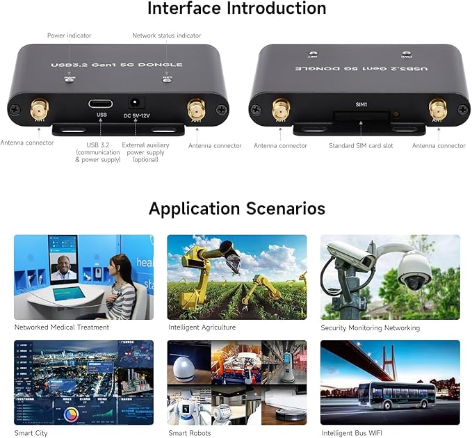 5G DONGLE Expansion Board ONLY, USB 3.2 Port, Onboard M.2 Key B Interface, Quad Antennas, Aluminum Alloy Case, 5G Module NOT Included @XYGStudy (USB 3.2 Gen1 5G DONGLE)