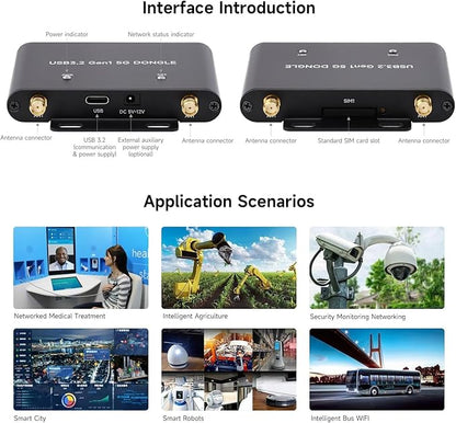 5G DONGLE Expansion Board ONLY, USB 3.2 Port, Onboard M.2 Key B Interface, Quad Antennas, Aluminum Alloy Case, 5G Module NOT Included @XYGStudy (USB 3.2 Gen1 5G DONGLE)