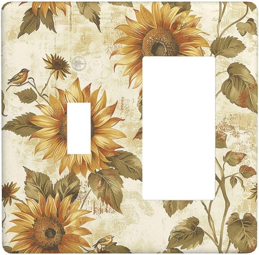 Outlet Covers Rustic Sunflower Floral Pattern 1 Toggle 1 Rocker Combination Decorative Wall Plate Electrical Switch Plates Light Switch Cover Plate for Bedroom Cabin Decor
