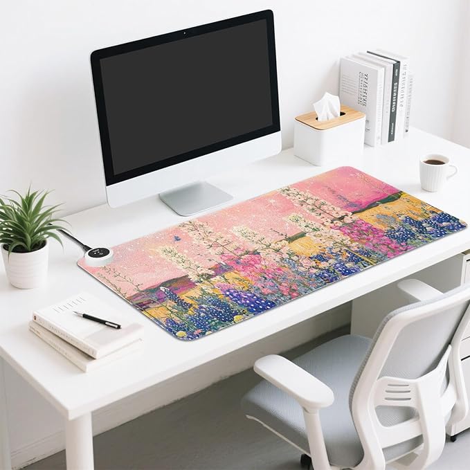 Heated Desk Pad Mouse Pad 31.5x13 Inch PU Leather Desk Mat with 3 Heat Levels Large Mouse Gaming Computer Laptop Mat Bluebonnet Blue Star Network