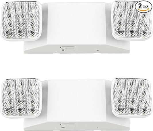 Sunco LED Emergency Lights, Commercial Lighting for Business, Power Outages, Offices, with Backup Battery (90 Minutes), Wall Mount, Hard Wired, 120-277V, Fire Resistant (94V-0) UL 2 Pack.