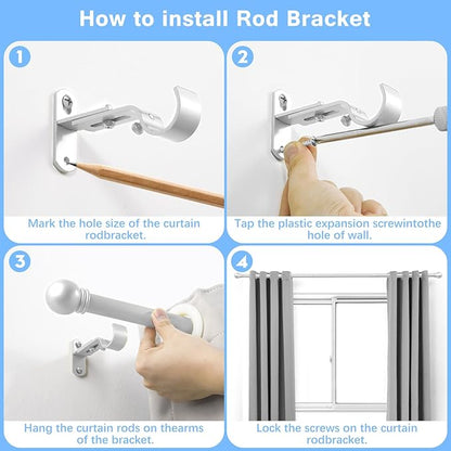 Curtain Rods for Windows 16 to 150 Inches, Curtain Rod Max Adjustable Length of 160 IN, 6/8" Diameter Drapery Rods Round Finials, Satin Silver, Pack of 2