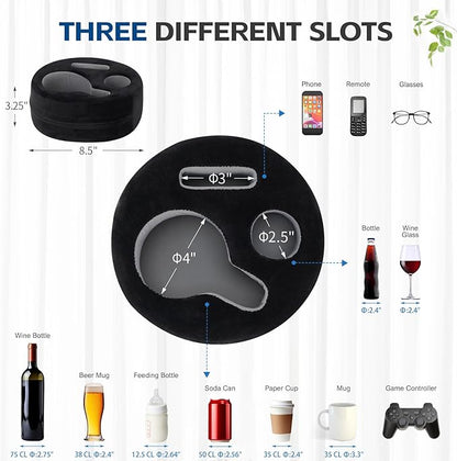 G GOOD GAIN Couch Cup Holder Pillow, Cute Sofa Drink Cup Holder Cozy Buddy | Desk Organizer for Mugs, Snacks, Phone, Makeup | Bed Caddy Tray for Car, Beach, Picnic, Boat, RV, Table (Black)