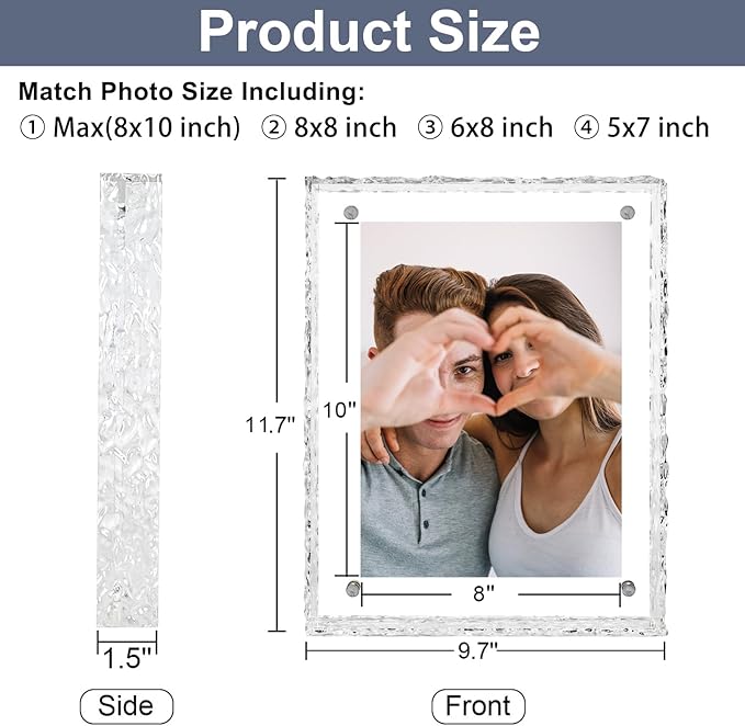 8x10 Picture Frames, Refined Crystal-Clear Acrylic Photo Frame, Wall & Tabletop Display Frames, Modern Floating Style for Home Office Decoration, Transparent (1 Pack)