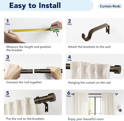 2 Pack Curtain Rods for Windows 28 to 48 Inch(2.3-4ft), 1 Inch Bronze Curtain Rods Set, Adjustable Heavy Duty Curtain Rod for Patio Bedroom Living Room, Modern Drapery Rods, Size 32"- 60"