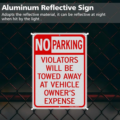 GicnKeuz Large No Parking Signs,14x10 Inches Violators Will Be Towed Away at Vehicle Owner's Expense Signs, Reflective Aluminum, Fade Resistant,Indoor or Outdoor Use (4-Pack)