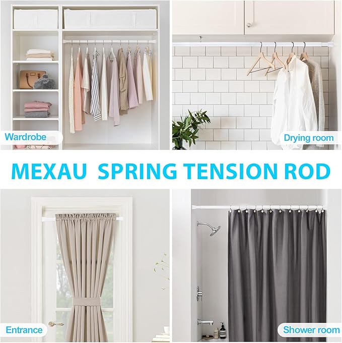 4 Pack White Tension Curtain Rod for Windows 30 To 64 Inch White Tension Rod 7/8" Adjustable Spring Curtain Rod No Drilling Tension Shower Curtain Rods for Closet Doorways