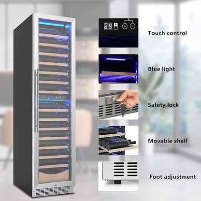 Antarctic Star 385L Wine Cellar Under Counter Built-in Beverage Cooler Mini Fridge Clear Glass Door Digital Memory Temperature Control, Beer Soda LED Light Safety Lock Quiet Operation