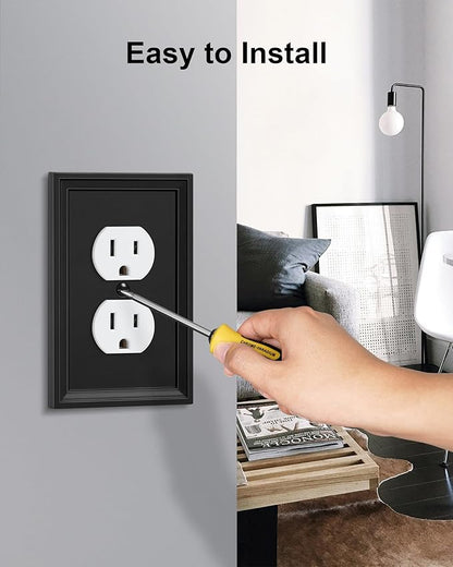 4-Pack Duplex Outlet Cover, Natural Bamboo Fiber Switch Plates and Outlet Covers, Black Decorative Wall Plates for Electrical Outlets, 1 Gang Receptacle Cover, Corrosion Resistant