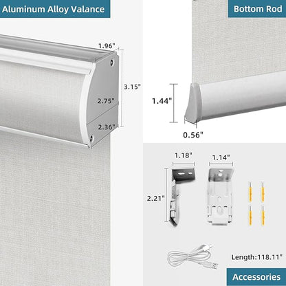SmartWings Motorized Roller Shades Work with Homekit, Alexa Google, 100% Blackout Smart Blinds for Windows, Cordless Remote Control Window Shades, Vigor White, Customized Size
