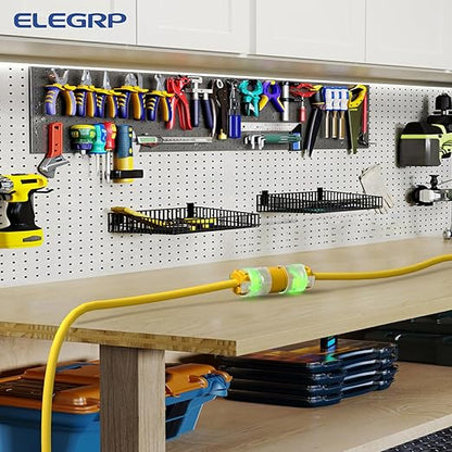 ELEGRP Lighted Straight Blade Electrical Plug and Connector Set 20 Amp 125 Volt NEMA 5-20P NEMA 5-20R 2 Pole 3 Wire Grounding, Commercial Grade, Yellow, 1 Set
