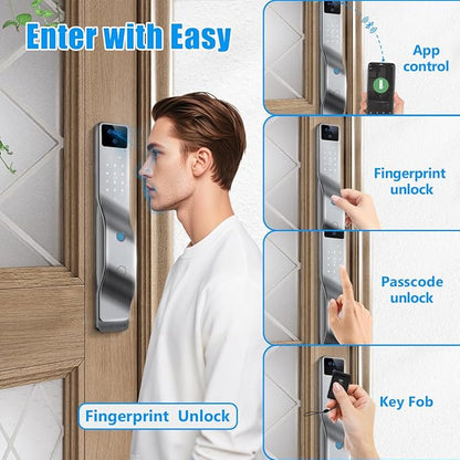 Sophies Smart Door Lock with Camera, Wi-Fi Smart Locks Fully Automatic 3D Face Recognition Smart Biometrics Fingerprint Door Lock Tuya Remote Control NFC Password with Doorbell