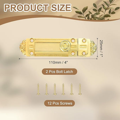 PATIKIL Barrel Bolt Latch, 2 Pack 4 Inch Slide Door Locks Zinc Alloy Gate Door Catch Bolt Latch for Bathroom Bedroom Barn Warehouse, Gold