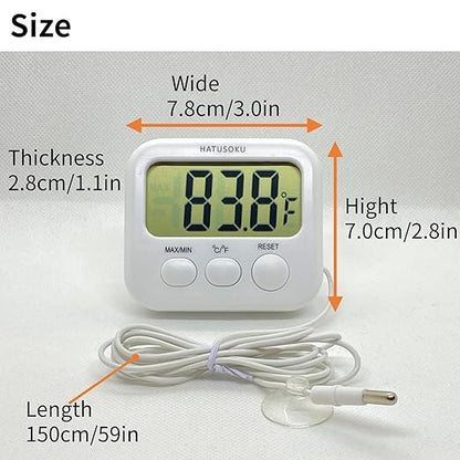 Digital Thermometer with External Sensor, Magnet, Suction Cup, Water Thermometer, Aquarium, Refrigerator, Freezer (White)