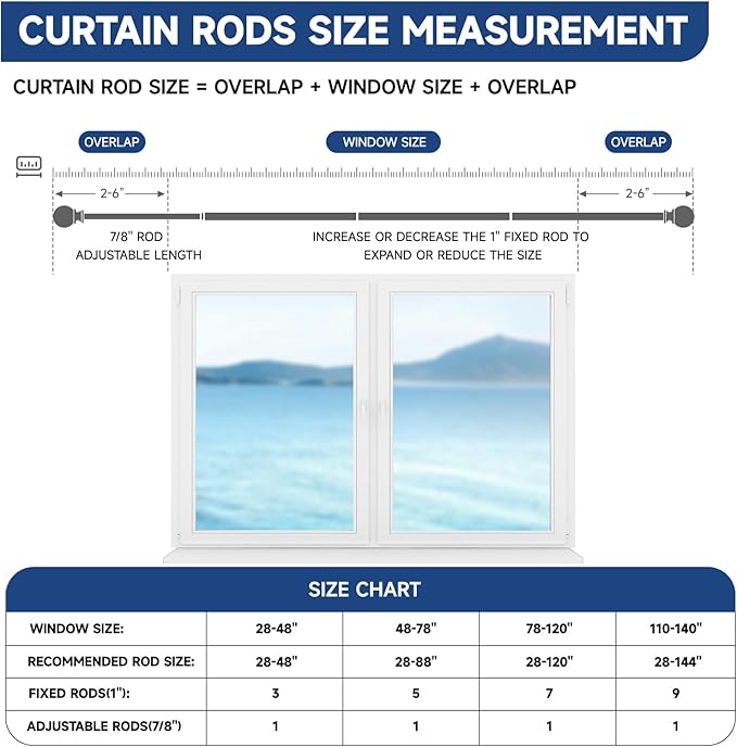 BRIOFOX White Curtain Rods for Windows 66 to 120 Inch(5.5-10ft) - 1'' Diameter Heavy Duty Curtain Rods with Imitation Wood Grain Pattern Finials,Adjustable Decorative Curtain Rods Set,28-120''