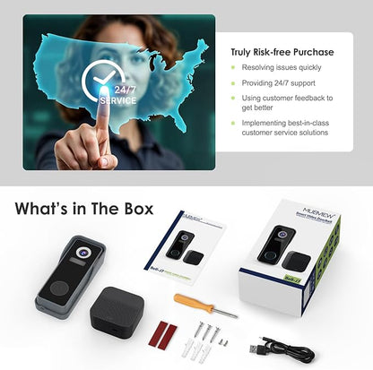 MUBVIEW Wireless Doorbell Camera with Chime, 2K Video Doorbell Wireless with Voice Changer, Motion Detection, Anti-Theft, Night Vision, 2-Way Audio, SD/Cloud Storage, No Subscription