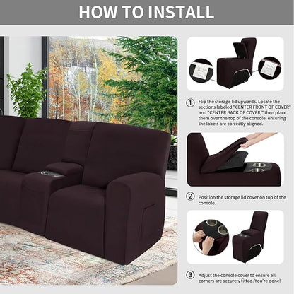 Easy-Going 100% Waterproof Recliner Console Cover, Stretch Middle Console Couch Covers for Reclining Sofas, Sectional L-Shape Furniture Protector for Kids & Pets, 1 Console Cover, Chocolate