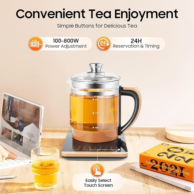 Electric Glass Kettle For Boiling Water For 1.8 L Temperature Control Tea Maker With 18 Smart Menu Bpa-Free & Boil-Dry Protection For Health Medicine Meals Scented Tea