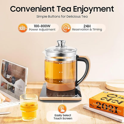 Electric Glass Kettle Kit, 1.8L Glass Hot Boiler With Digital Base, 800W Temperature Control Electric Kettle with Steamed Eggs Holder Hfor Boiling Water, Tea, Coffee