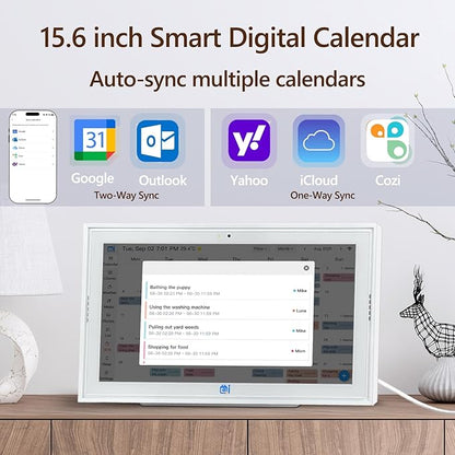 15.6 Inch Digital Calendar,Desktop&Wall Calendar Planner,Chore Chart,Meal Planning,Photo Share,Alarm Reminder,Task Rewards System,TouchScreen Smart Electronic Calender for Family Organizer- 5MP Webcam