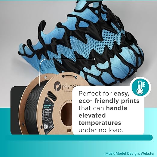 Polymaker HT-PLA Filament 1.75mm Black, High Temp PLA for 3D Printing, Heat Stable Up to 150°C, Easy to Print, Works with Most FDM Printers, 1kg Spool