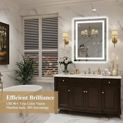 24X32 Inch LED Bathroom Mirror with Lights, Frontlit+ Backlit Bathroom Vanity Mirror for Wall, Ultra-Clear Tempered Glass, Shatter-Proof, Anti-Fog and Memory Function, ETL Listed